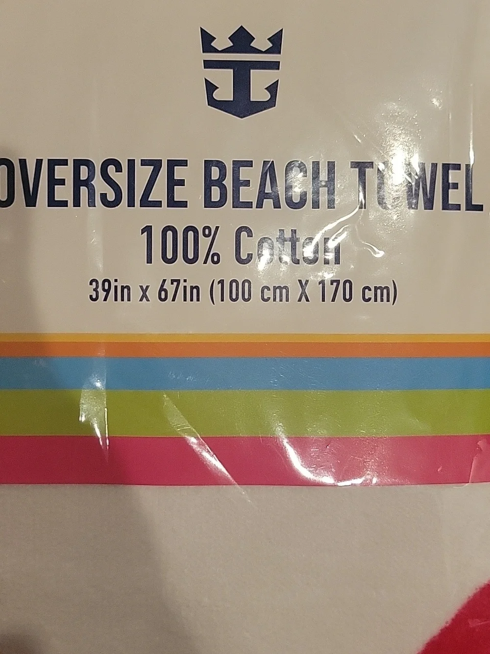 NWT,Oversized Beach Towel 100%Cotton The Royal Caribbean with Bright Pink Accent